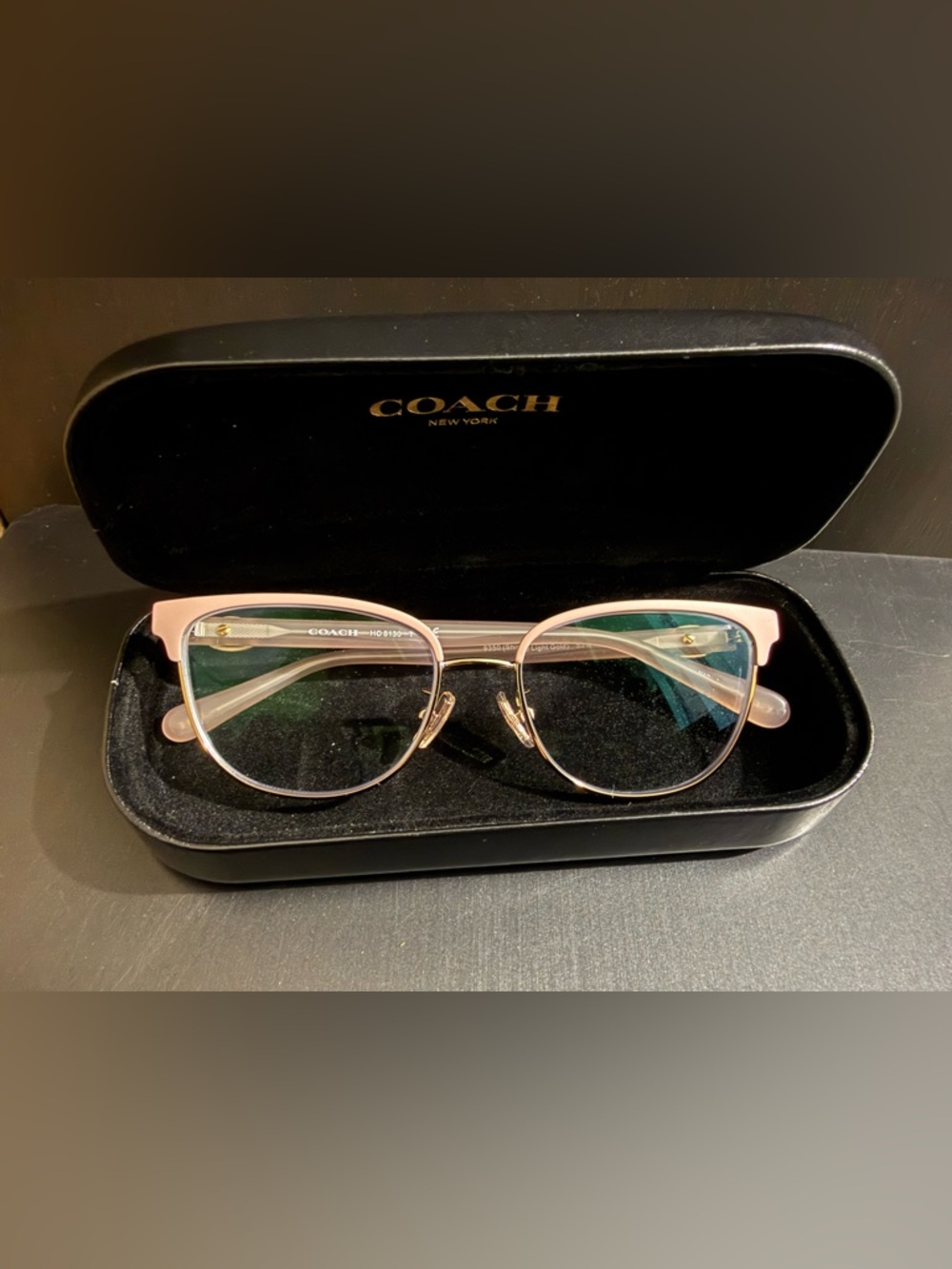 Coach Women's Light Pink Metal Frame Glasses with Gold Accents